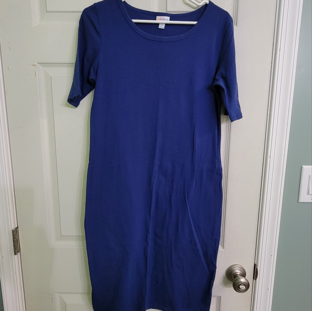 LuLaRoe, blue bodycon midi dress, size M